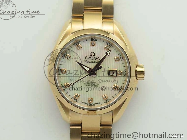 0520 Timeless Aqua Terra Ladies 35mm RG V6F Best Edition White MOP Dial On RG Bracelet A 8102
